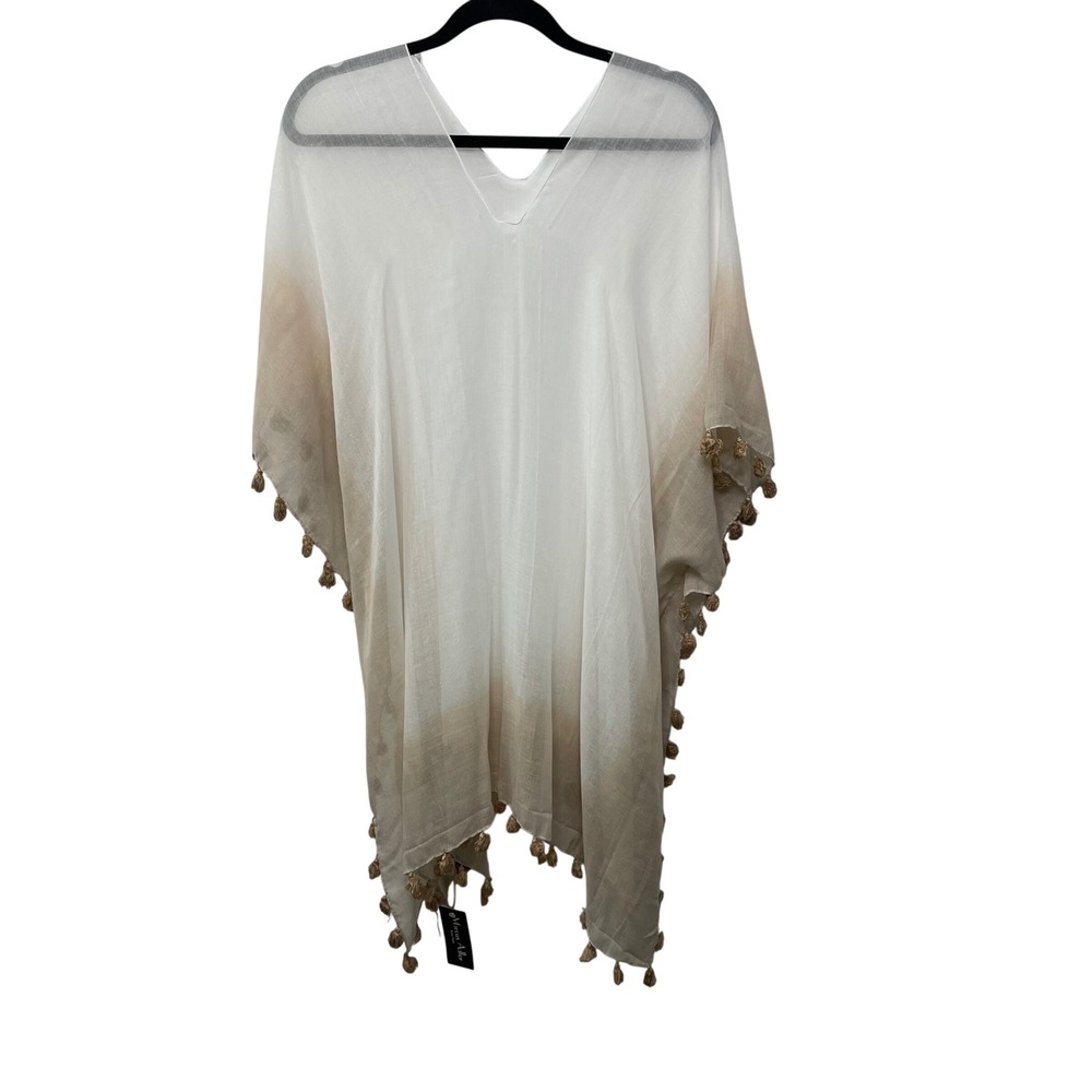 Marcus‎ Adler New York White Tan Ombre Tassel Trim Beach Cover Up Poncho NEW